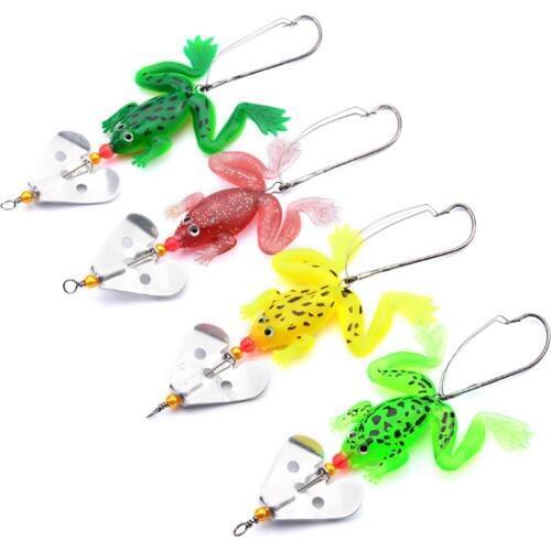 4Pcs/set 9cm 6g Soft Rubber Frog Fishing Lure Bass Pike CrankBait 3D Eye Lifelike Frog Spinner Spoon Bait Fishing Tackle Wobbler