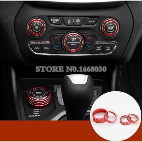 4pcs Red Air Condition Knob & 4WD Knob Trim Cover For Jeep Cherokee 2014-2016 Car Decoration Car Accesories Interior
