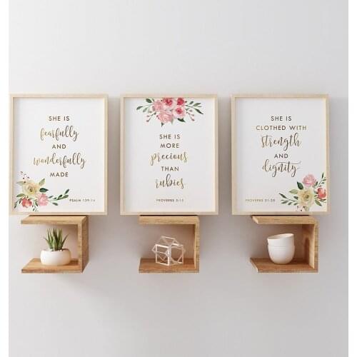 Bible Verse Psalm 139:14 Christian Nursery Wall Art Canvas Painting Picture Watercolor Flowers Print Poster Baby Girl Home Decor