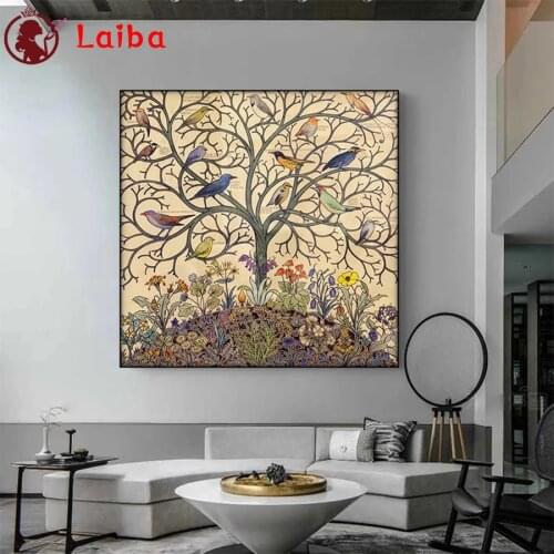 Diamond Embroidery Tree of Life Tropical Songbirds Art Full Square round Diamond Mosaic Art Painting Cross Stitch Wall Decor