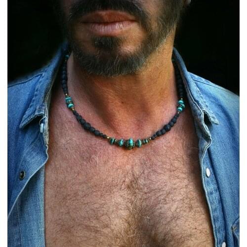 Black and turquoise mens jewelry / bohemian jewelry for man / mens turquoise jewelry / masculine jewelry