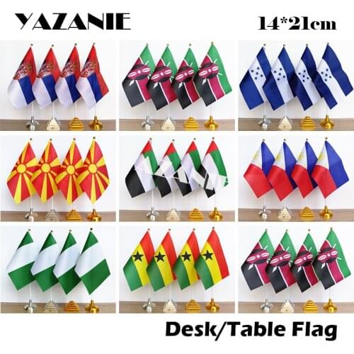 YAZANIE 14*21cm 4PCS Serbia Kenya Honduras Macedonia Table Flag United Arab Emirates Philippines Nigeria Ghana country Desk Flag