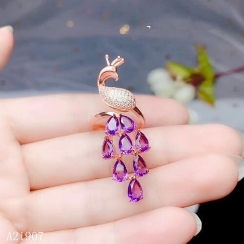 KJJEAXCMY boutique jewelry 925 sterling silver inlaid amethyst female ring new peacock