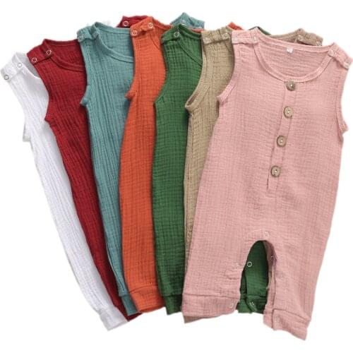 Citgeett Toddler Baby Girls Boys Summer Clothing Sleeveless Cotton Soild Candy Color Romper Linen Jumpsuits 3-18M