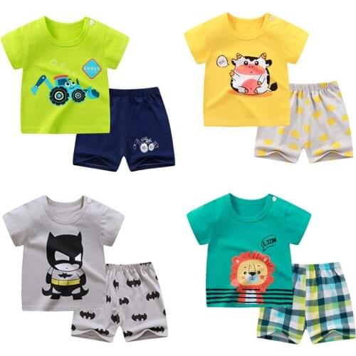 2PCS Outfits Summer Newborn Baby Cotton Cartoon Print T-Shirt+Short Pant Summer Baby Boys Girls Casual Clothes Kids Sport Set