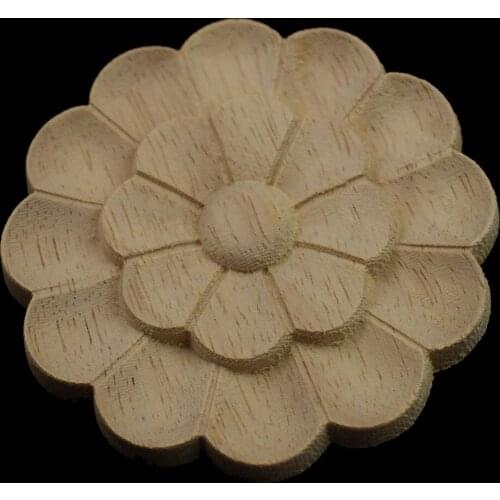 Round Vintage Unpainted Wood Carved Decal Corner Applique Frame for Home Furniture Wall Cabinet Door Decorative Miniature