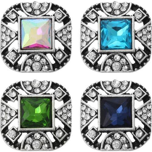 KZ1572 New Beauty Fashion Square Rhinestone Hollow 20MM Metal snap buttons for DIY 18mm snap jewelry wholesale