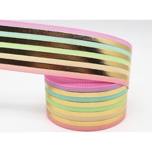 10 Yards 1.5" 38MM Grosgrain Ribbon Gold Stripes Printed Ribbon For Hair Bows DIY Crafts Handmade Accessories M20040602