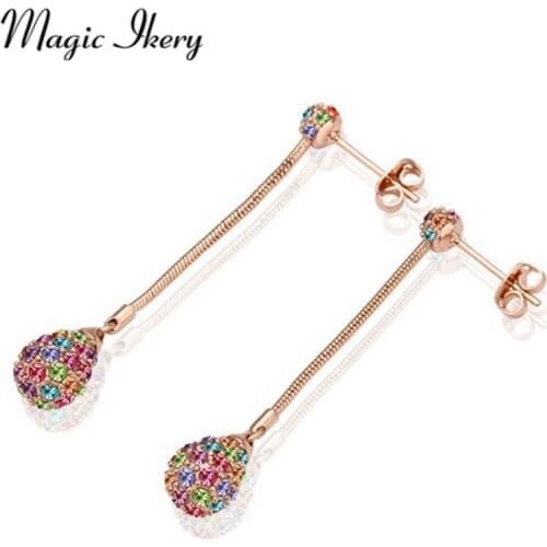 Magic Ikery Top Zircon Crystal Luxury Ball Long Drop Earrings with Gold Color for women MKE015