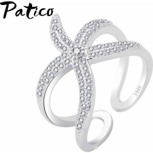 Hot Sale 925 Sterling Silver Cuff Rings for Women Hip-hop Punk Seastars Luxury Adjustable Bague Top Brand Gifts Jewelry