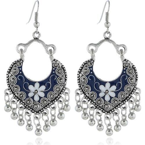 Fashion Simple Metal Drops Pendant Ornament Earrings Bohemian Womens Court Retro Heart Shape Engraving Eardrop Ethnic Jewelry