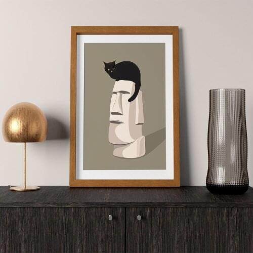 Nordic Moai Cat Elvis Presley Wall Art Picture Funny Illustration Canvas Painting Animal Posters And Print For Living Room Decor