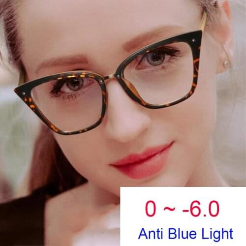 Myopia Computer Blue Light Glasses Fashion Pink Cat Eye Optical Prescription Eyeglasses Frame For Women Short-Sighted Eyewear