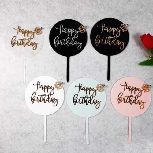 Cake Topper Sticks Transparent Round Acrylic Happy Birthday Letter Baking Decoration New Colorful Writing Kids Party Cakes Flag