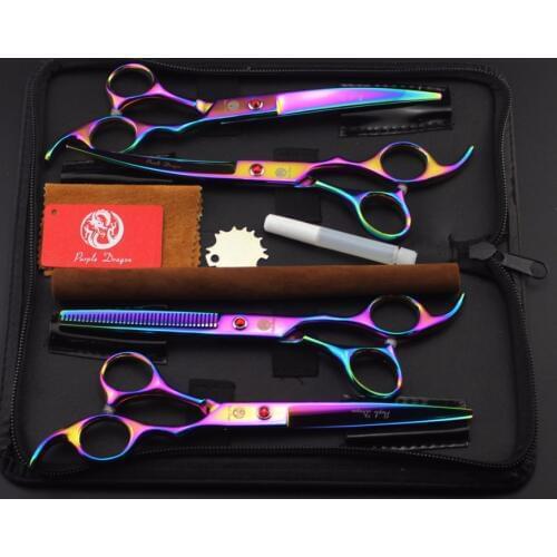 Purple dragon 7 inch Professional Pet Scissors For Dog Grooming High Quality Straight & Thinning & Curved Scissors