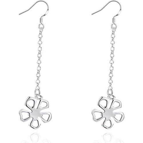 BABYLLNT 925 Silver Flowers Long Drop Earrings For Woman Wedding Engagement Party Fashion Charm Jewelry Gift