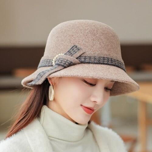 2021 Lady Party Formal Hats Special Shade Fedora Hats Women Autumn and Winter Elegant Brim Vintage Gauze flower Wool Felt Hat