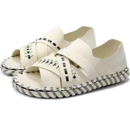 Light Weight Men Summer Casual Sandals Soft Peep toe Nonslip Beach Shoes White Color Ankle Wrap Sandals Boys