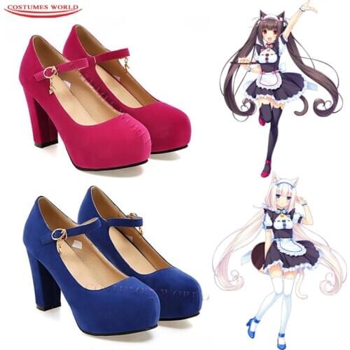 2020 Game Nekopara Cosplay Shoes Chocola and Vanilla Cosplay Shoes Women Maid Red Blue High-heeled Shoes for Party Game Costume