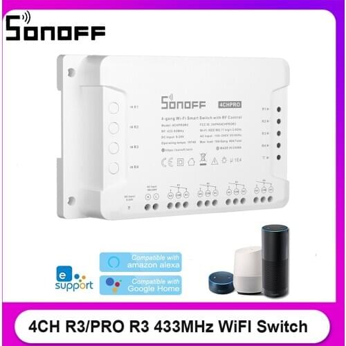 SONOFF 4CH R3/PRO R3 433MHz WiFI Switch Inching/Self-Locking/Interlock WiFi Smart Switch Work with Amazon Alexa Google Home