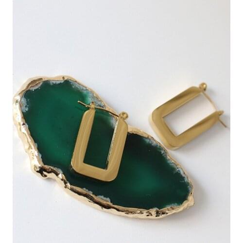 Vintage Square Stud Earring Hook woman female 18 K Gold Plated 316 Stainless Steel Earring Titanium Steel Jewelry Hypoallergenic