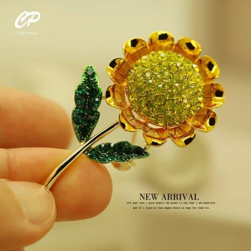 Crystal Rhinestone Sunflower Leaf Brooch Pins For Women Fashion Jewelry Plant Brooches Gift
