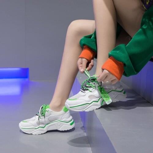 Harajuku Colorful Sneakers Women Mesh Chunky Platform Shoes Fashion Breathable Letter Lace Up White Running Tennis Zapatos 2021