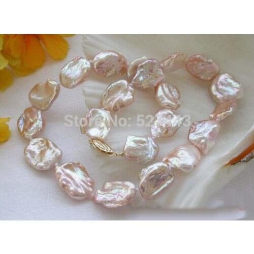 Women Gift word Love lustre Nature 18" 19mm BAROQUE pink KESHI REBORN PEARL NECKLACE Halsketten Big Sweater chain Golden Women P