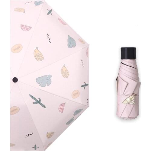 Preppy Style Folding Umbrella UV Protection Parasol Windproof Sunny & Rainy Woman Umbrella Fruit Leaves Printing Umbrella