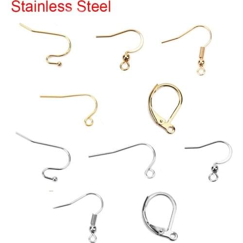 50pcs/lot Stainless Steel Earring Hooks Anti Allergy Hypoallergenic Earrings Clasp Wire For Diy Jewelry Making Supplies Findings