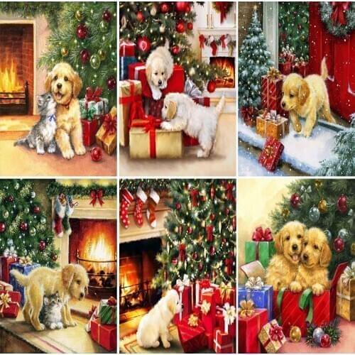 5D Diamond Painting Christmas diamond embroidery Diamonds Christmas tree Picture dog cross stitch Diamond embroidery by photo