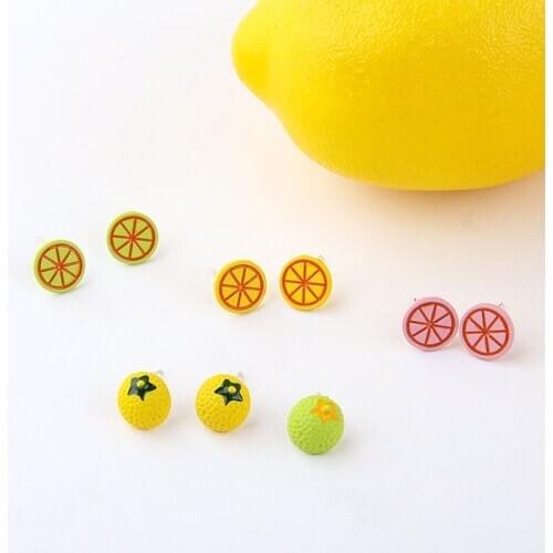 6pcs Summer Fresh Lemon Stud Earrings For Women Fashion Fruit Jewelry For Girls Star Round Paint Diy Earrings Nail Material