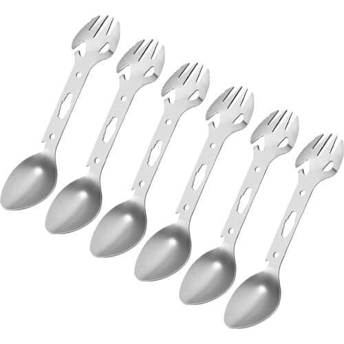 6 PCS MultiFunctional Spoon Camping Sporks Stainless Steel Functional Outdoors Spoons Forks for Camping Hiking Backpacking