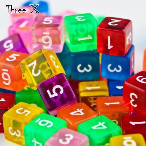 6 Sided Game Dice 16mm Translucent Colors with White Numbers Square Corner Dices Set for Teaching Math 10Pcs