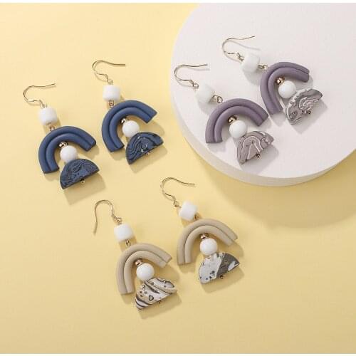 AENSOA Unique Polymer Clay Drop Earrings for Women Stripe Semicircle Statement Dangle Earrings Pendant Fashion Jewelry Gifts