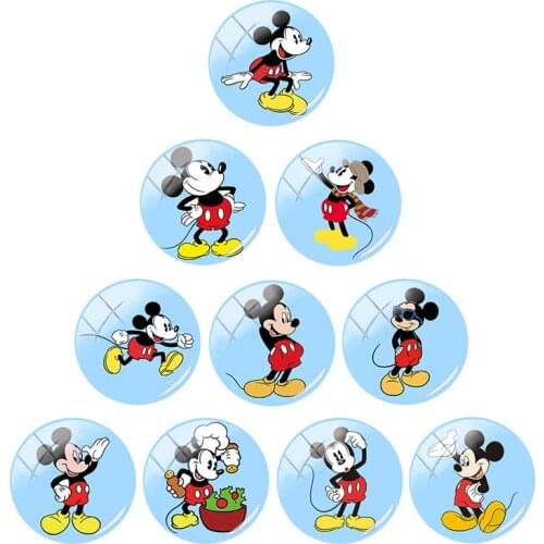 Disney Mickey Mouse Photo DIY Accessories 12mm / 15mm / 16mm / 18mm / 20mm / 25mm Round Glass Cabochon Flat Back Accessories