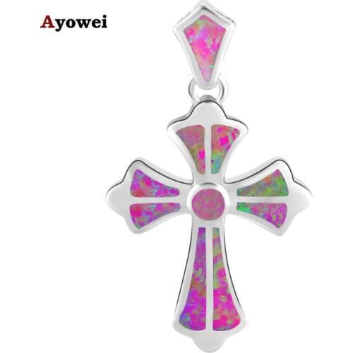 Ayowei Trendy Cross Shape Lowest Price High Quality Red Fire Opal Silver Stamped Pendant for Women Fashion Jewelry OPS698A