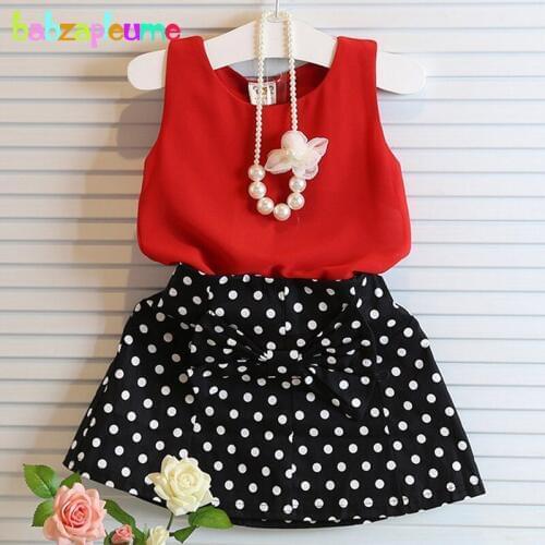 Babzapleume Summer Toddler Girls Clothes For Baby Suits Chiffon Sleeveless T-shirt+Dot Skirt Children Clothing Sets 2PCS BC1260