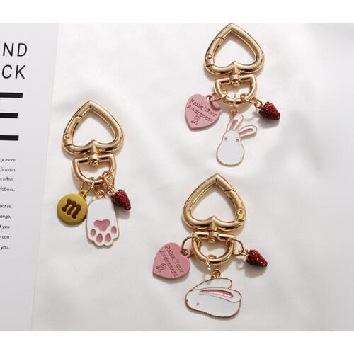 Neat Sale Bunny Rabbit Cat Paw Cherry Heart Kawai Keyrings Bag pendant Charm dangle keyring llaveros Bijuterias Mom J34