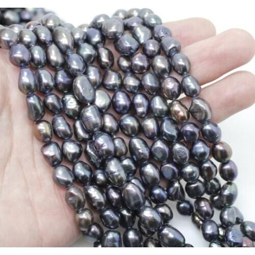 New wholesale lot bulk 5 strands 8-9MM natural black baroque pearl Loose bead 14"
