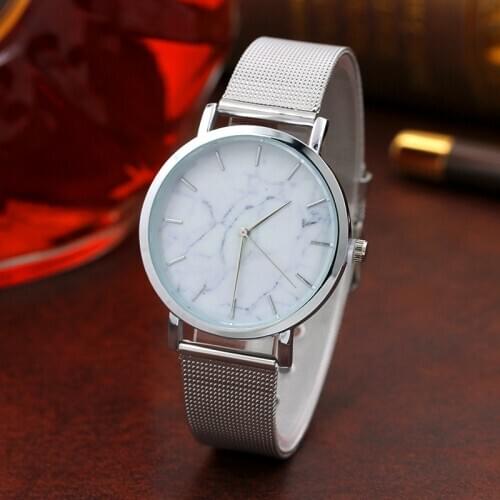 Reloj mujer New Famous Brand Silver Casual Geneva Quartz Watch Women Metal Mesh Stainless Marble dial Sport watch часы