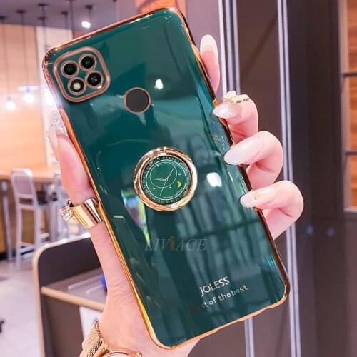 Ring Holder Soft Silicone Phone Case For Oppo Realme C21 C 21 Global Stand Luxury Plating Back Cover Shell Fundas Coque