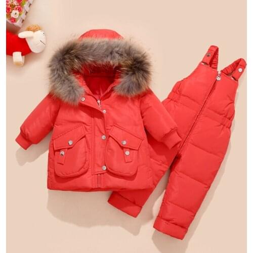 Children Down Coat Jacket + Jumpsuit Kids Toddler Girl Boy Clothes Down 2pcs Winter Outfit Suit Warm Baby Overalls Clothing Sets