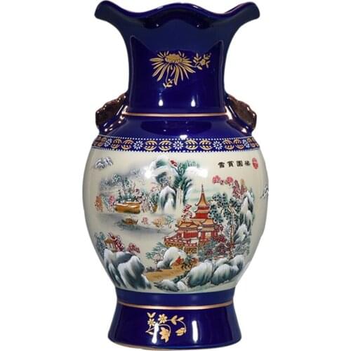 Home Decoration Ceramic Blue Peony Snow Series Flower Vase Europe Style Living Room Tabletop Vase
