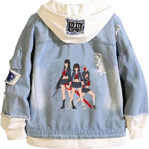 Anime KILL la KILL Coat Teens cowboy Cosplay Jacket Men Women Casual Denim Hooded Loose coat Cartoon Hooded