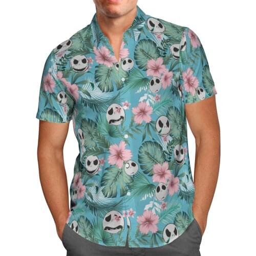 Skull Flower 3D Print Beach Hawaiian 2021 Summer Shirt Short Sleeve Shirt Streetwear Oversized 5XL Camisa Social Chemise Homme-2