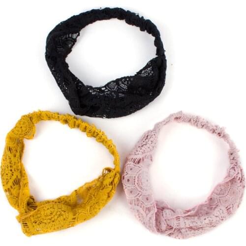 Geebro Womens Lace Elastic Cross Knotted Bow Headband Summer Fashion Breathable Hairband for Girls Turban Knitted Spa Head Band