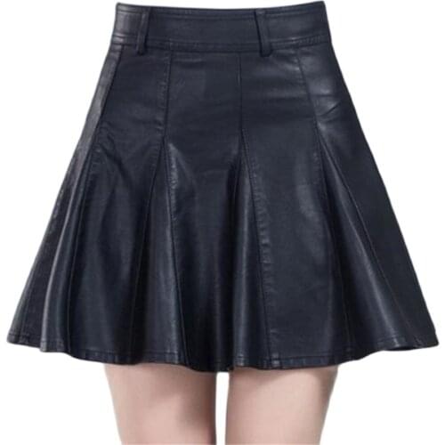 Hot Sale Female Above Knee High Waist Short Skirt Plus Size WomenS Version Stitching Pu Pleated Autumn Winter Box Pleat Skirts