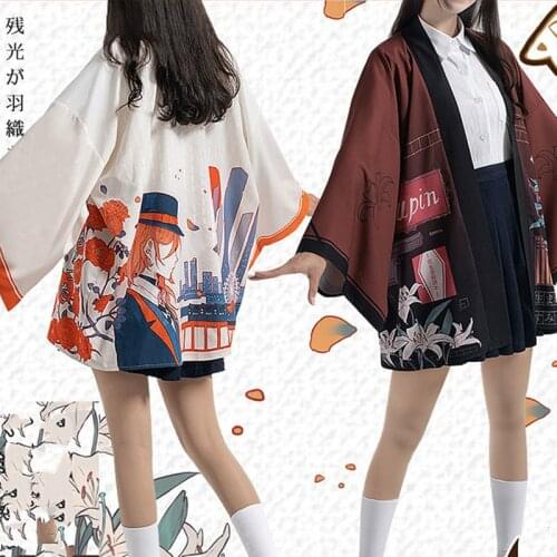 Men Harajuku Japanese Style Kimono Haori Cardigan Anime Bungo Stray Dogs Dazai Osamu Cosplay Costume Coat Tops Yukata Tee Shirts