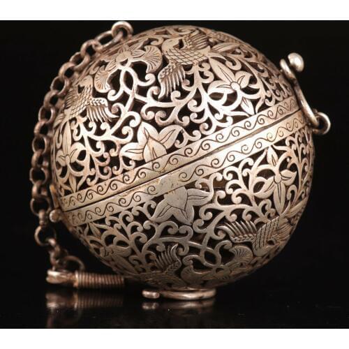 CHINESE Old TIBETAN SILVER COPPER PENDANT INCENSE BURNER OLD DRAGON PHOENIX YT2